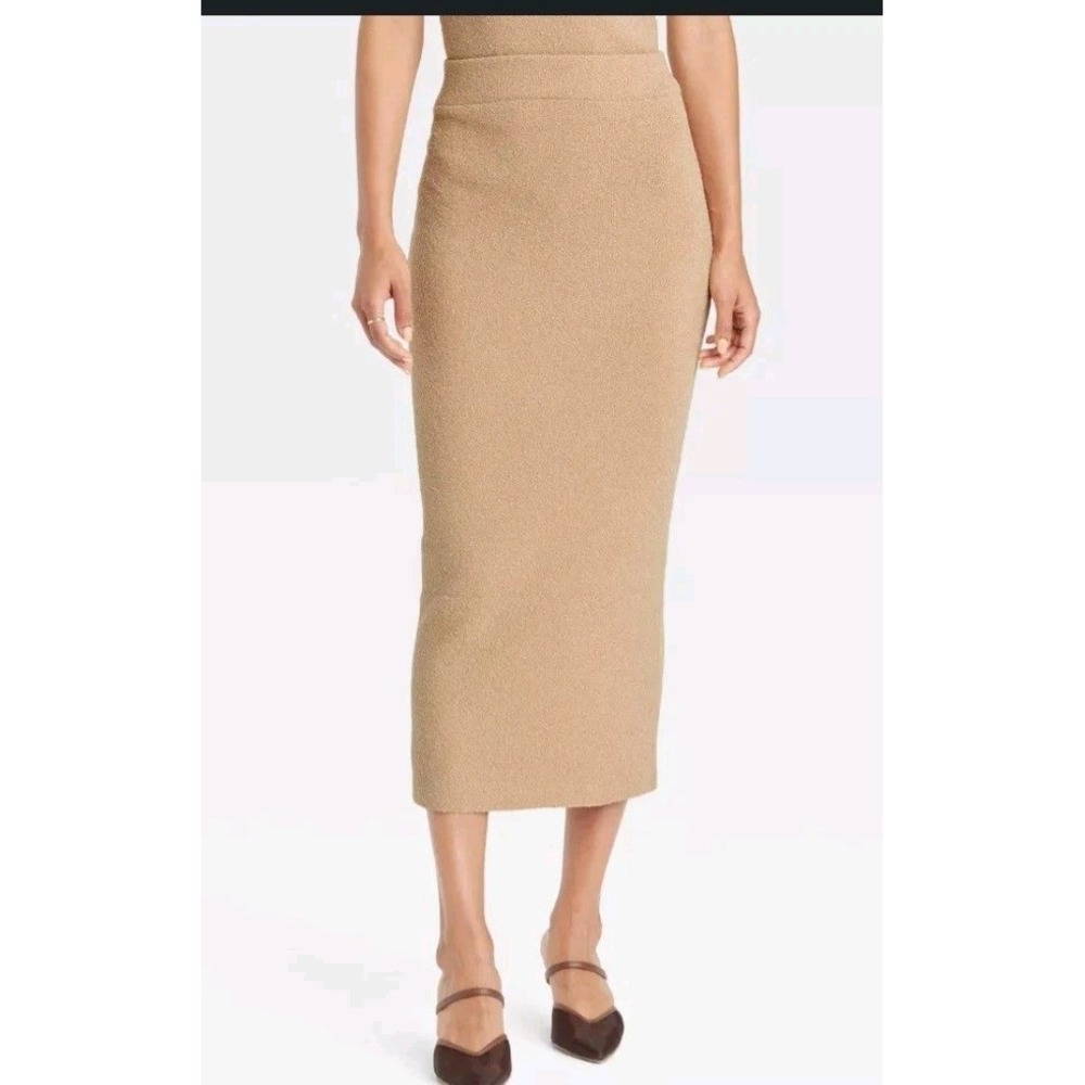 Women's Midi Boucle Sweater Skirt - A‎ New Day Tan XXL NWT